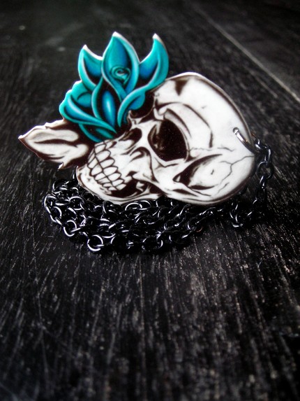 blue rose tattoo. *Handmade Skull and Blue Rose