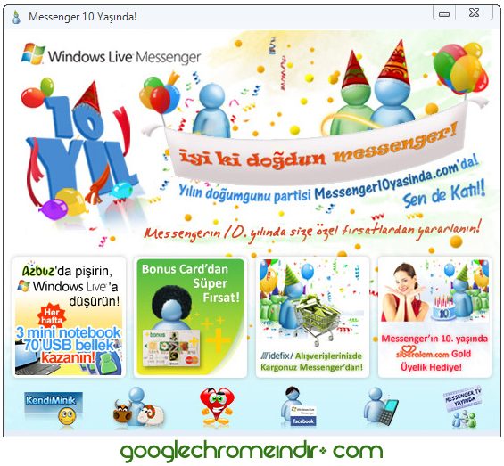 messenger 10 yasinda google chrome indir