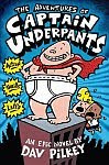 A color photo of the front cover of ‘The Adventures of Captain Underpants’ by Dav Pilkey.