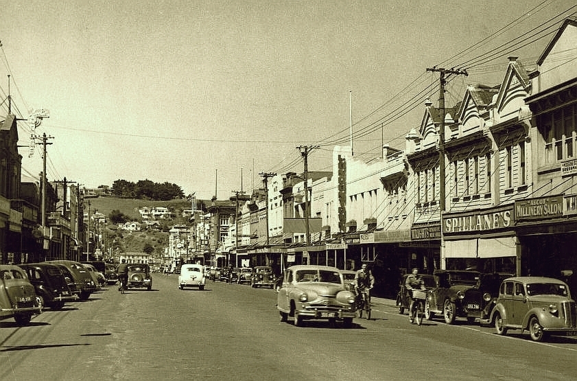 transpress nz Wanganui's main street, mid1950s