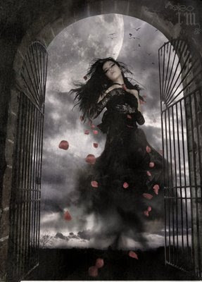 anjo dark,angel flying, rose petals, wind,