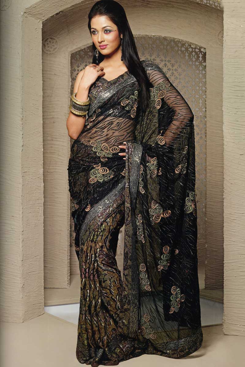 fancy sarees in black colour