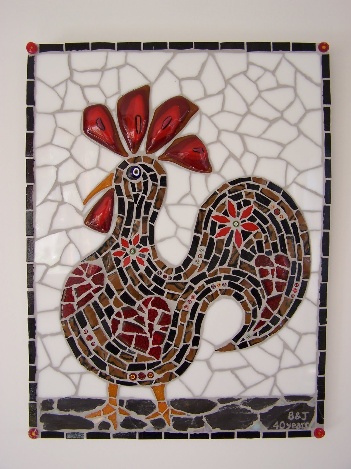 Glittering Shards Rooster mosaic & grouting top tips