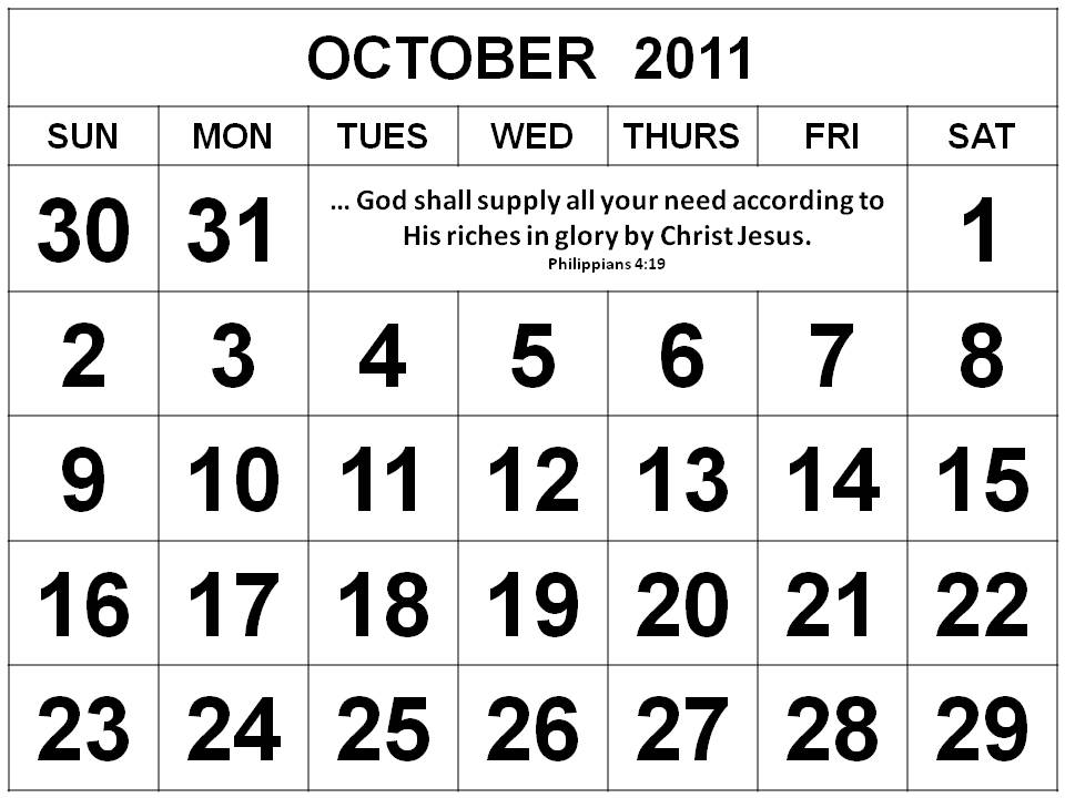 calendar for october 2011. Christian October 2011