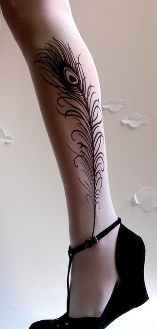 sexy PEACOCK FEATHER TATTOO tights / stockings full length pantyhose LIGHT