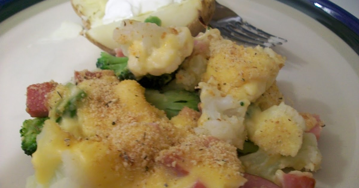 Cook with Sara Cheesy Broccoli Cauliflower Ham Casserole