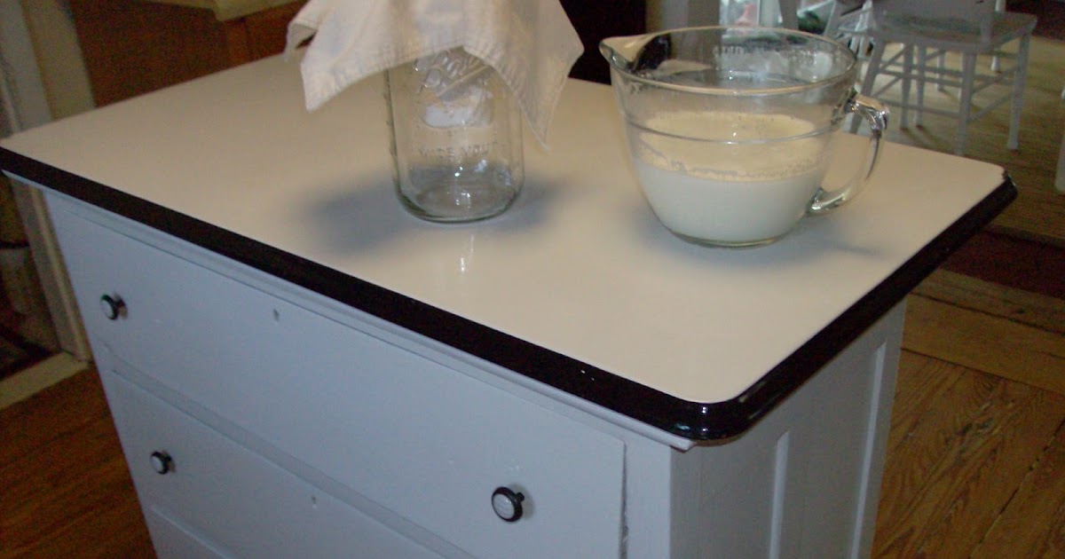 sunny morning farm Vintage porcelain enamel table top