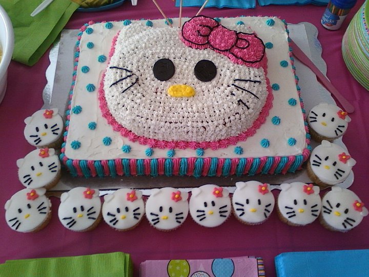 Hello Kitty cake and matching fondant cupcakes