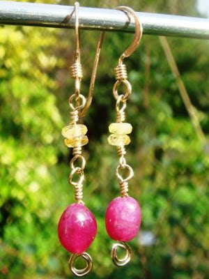 Ruby, Sapphire & Gold Earrings