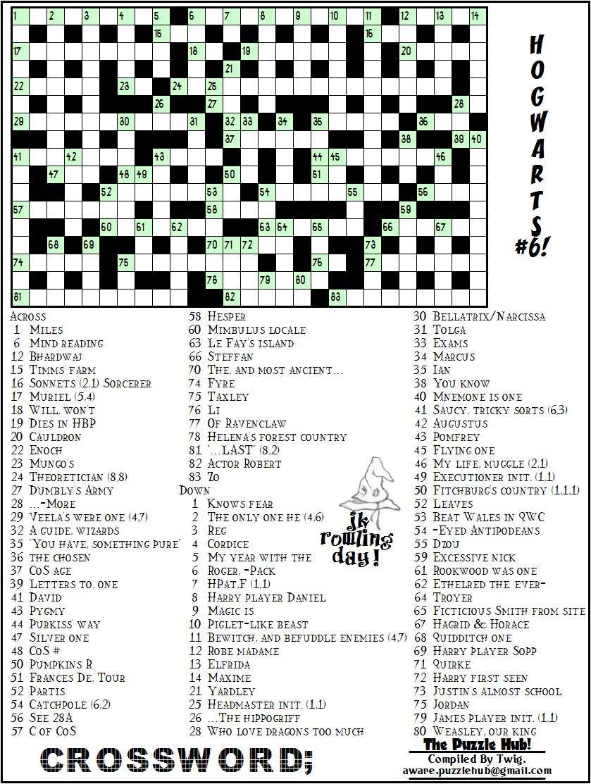 The Puzzle Hub: JK Rowling Day Crossword; Hogwarts #6!