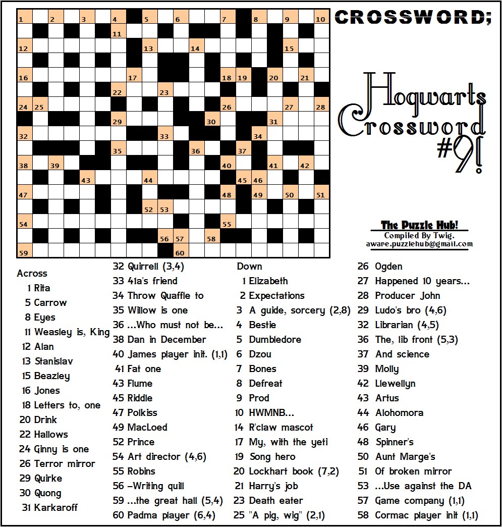The Puzzle Hub Crossword; Hogwarts Crossword 9!