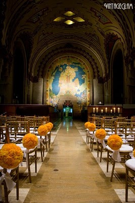 paper pom pom wedding ceremony decoration pews