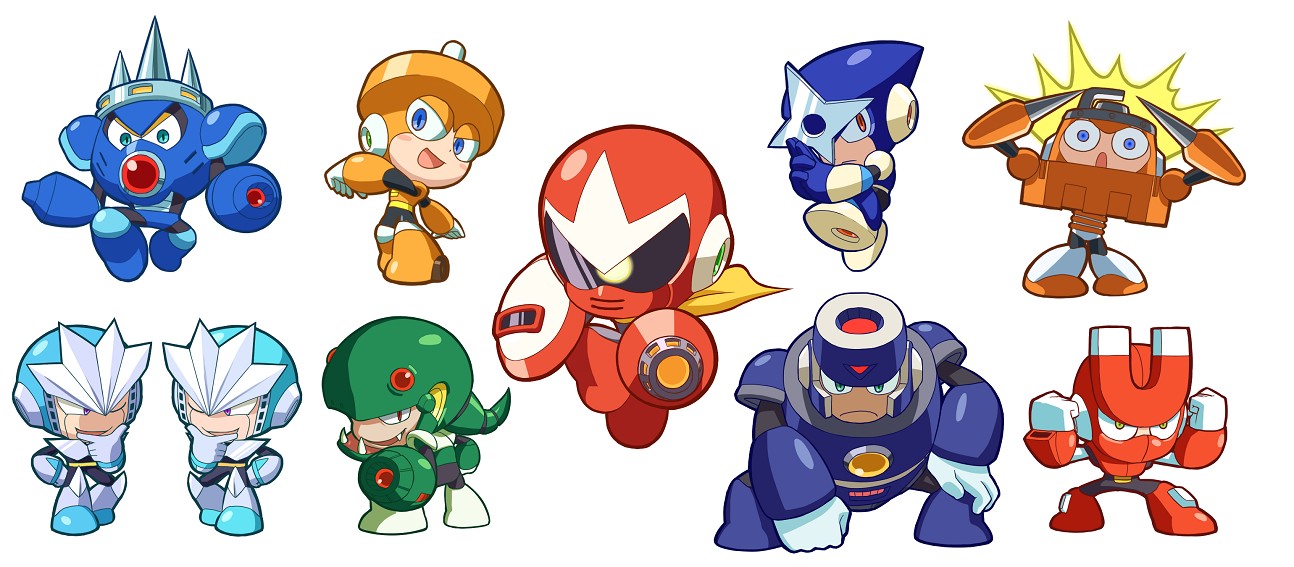 mega man drawn with a chibi (big head, small body) anime style and introduc...