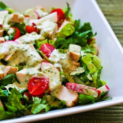 Leftover Chicken Chopped Salad with Cafe Rio Style Creamy Tomatillo Dressing