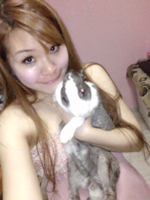 jen jen with My rabbit ger ger!