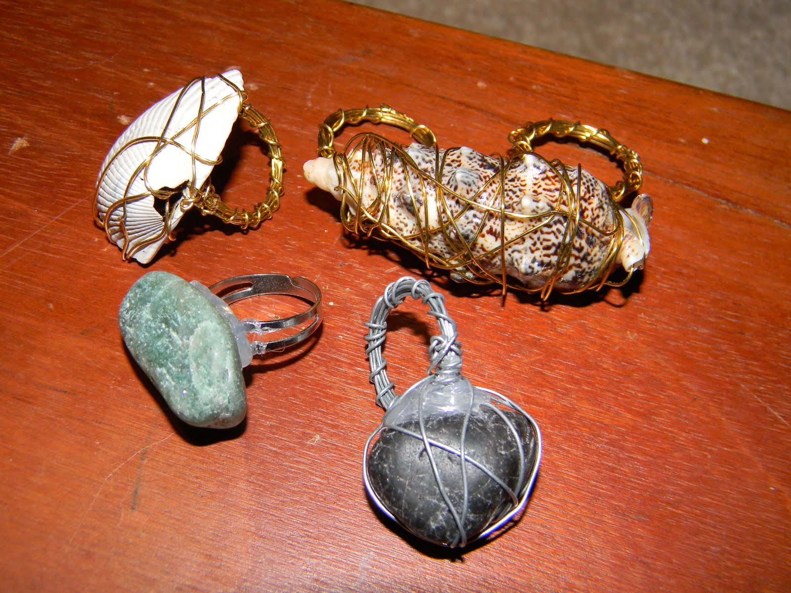 Amanda's Photo Garden DIY Stone Ring, Seashell Ring, and Seashell Necklace