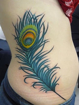 Upper Back Peacock Feather Tattoo. Best Butterfly Flower Tattoo Design