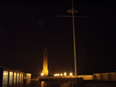 The leaving view of the sail mast and the water tower.