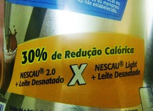 informação sobre redução calórica no rótulo de Nescau Light