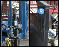 Montréal parking markers and payment kiosk