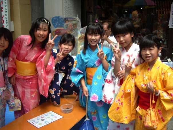 Girls dressed in their summer yukata