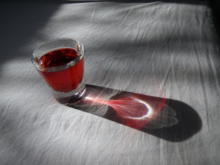 A shot of homemade raspberry liqueur