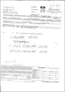 Invoice # 106038 from Hatheway Ford in Bathurst, New Brunswick