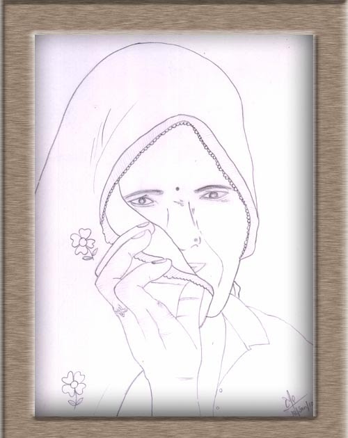 Art on Sketchbook by Megha Chhatbar Graphite Pencil Sketch Rajasthani Woman Portrait