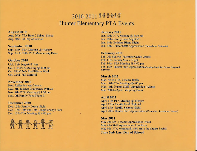 PTA 2010/2011 Calendar of Events