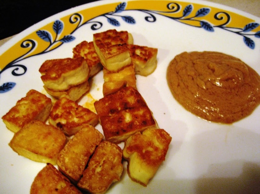 PanFried Tofu with Peanut Dipping Sauce