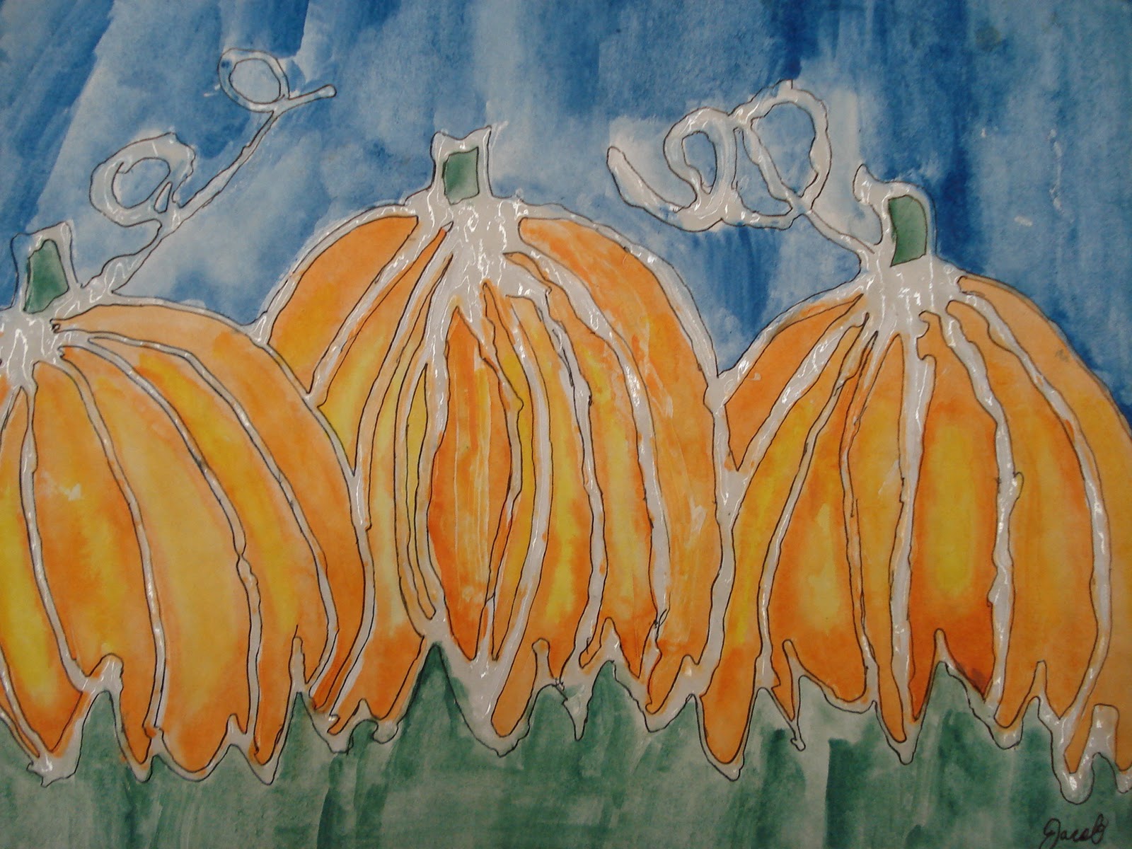Line Art Painting : A faithful attempt glue line watercolour pumpkins