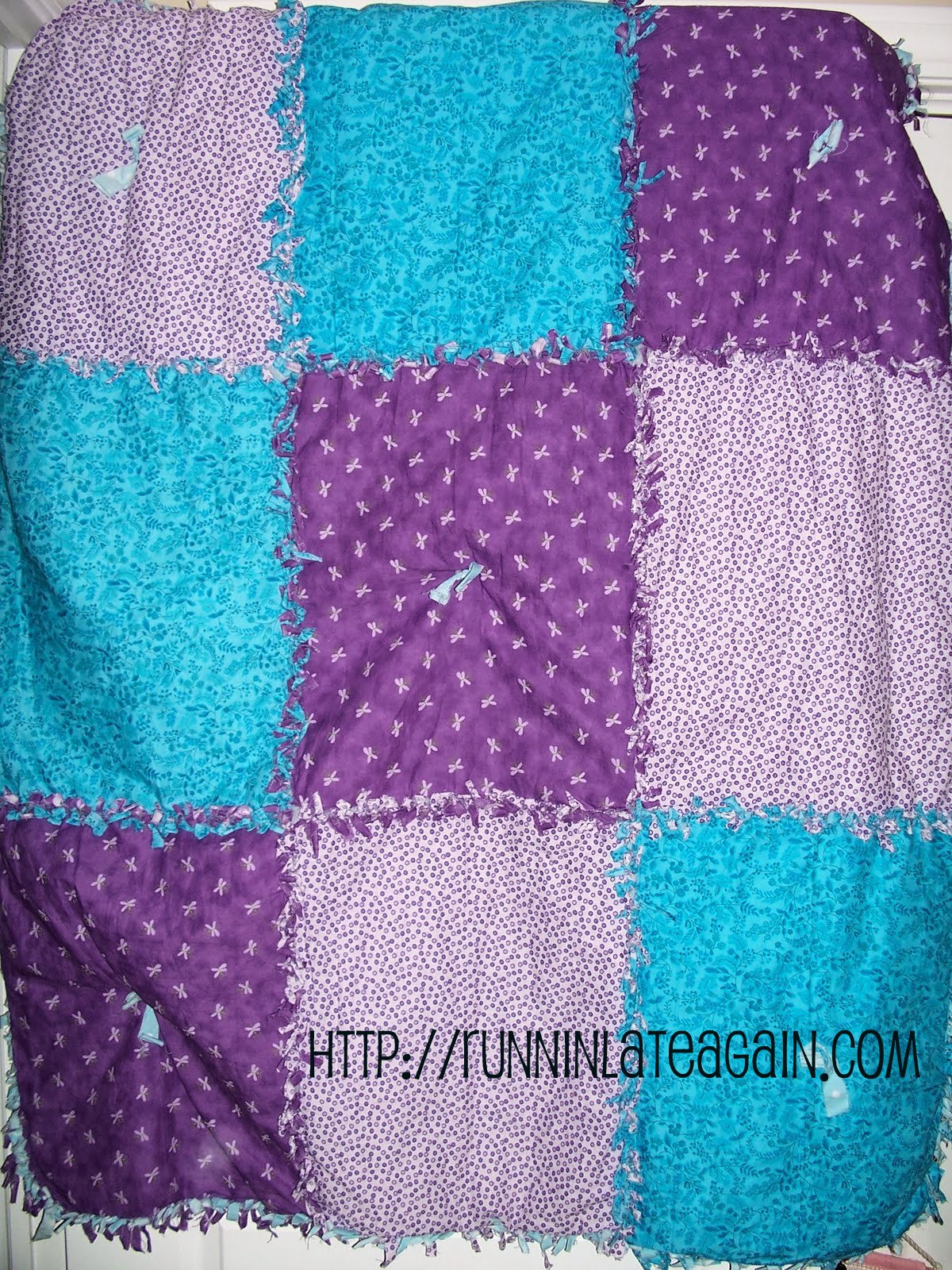 Runnin' Late, Again! We did it! Wednesday No sew rag quilt.