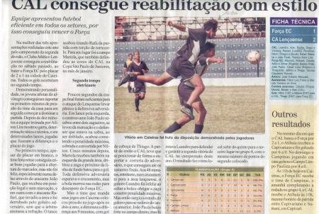 Jornal Pós Jogo contra o Força E.C Pelo Campeonato Paulista da 2º Divisão