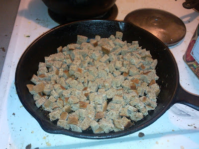 Bread drying in a hot pan