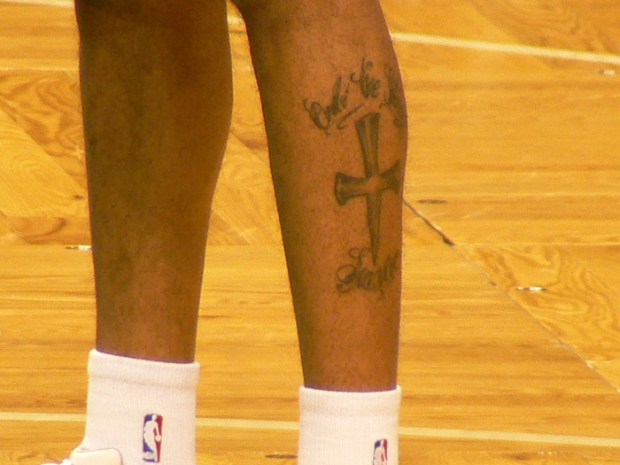 A tattoo on some guy's leg. A Celtic, I think.