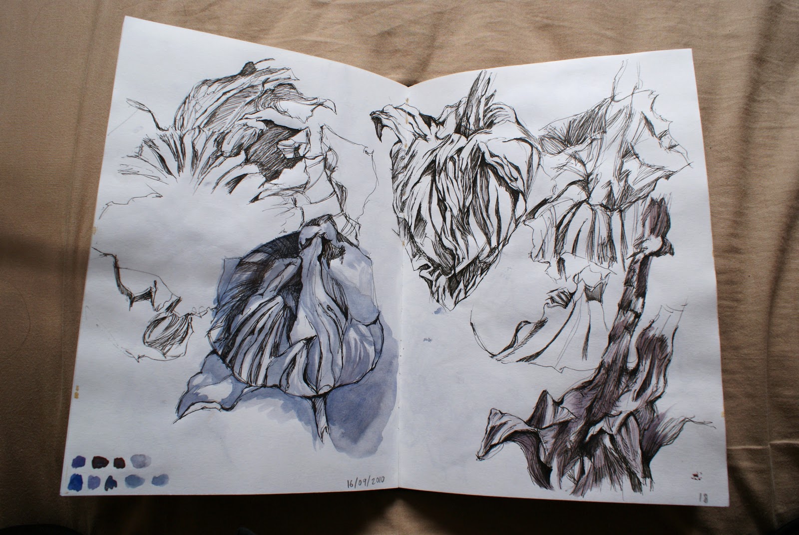 BTEC Foundation Art and Design Sketchbook pages and Paper model