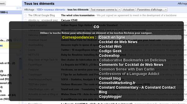 raccourci de touche pour google reader