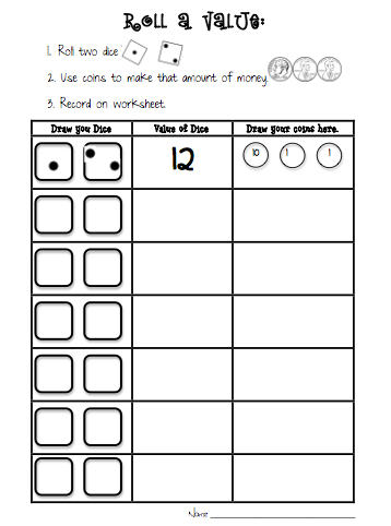 Sarah's First Grade Snippets: money dice game