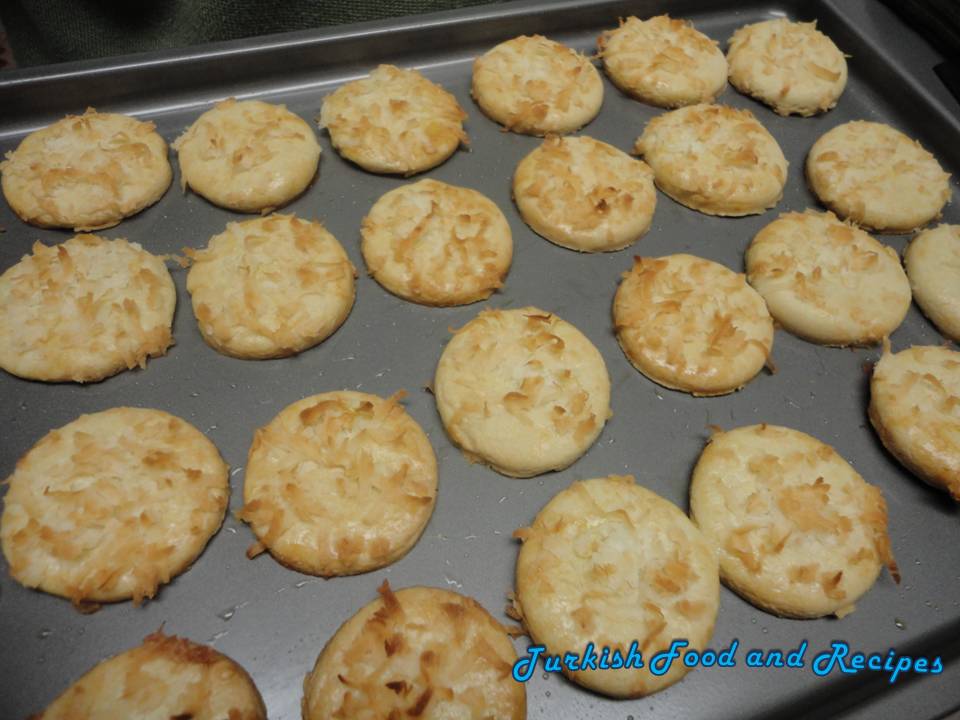 Turkish Food and Recipes Coconut Topped Cookies (Hindistan Cevizli