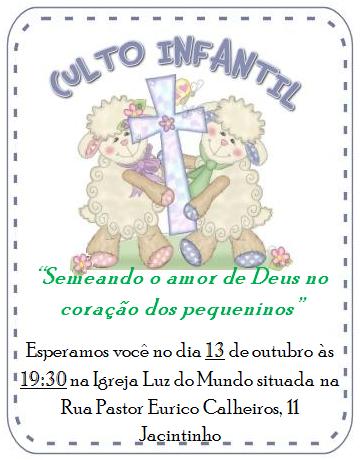 Featured image of post Convite Culto Infantil Luz Do Mundo Membros da seita adventista a luz do mundo tamb m s o brutalmente perseguidos