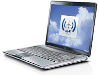 a laptop with a wi-fi logo on the screen