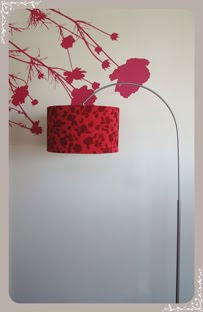 Lámpara de Pie Curva / Tela roja - flores terciopelo rojo