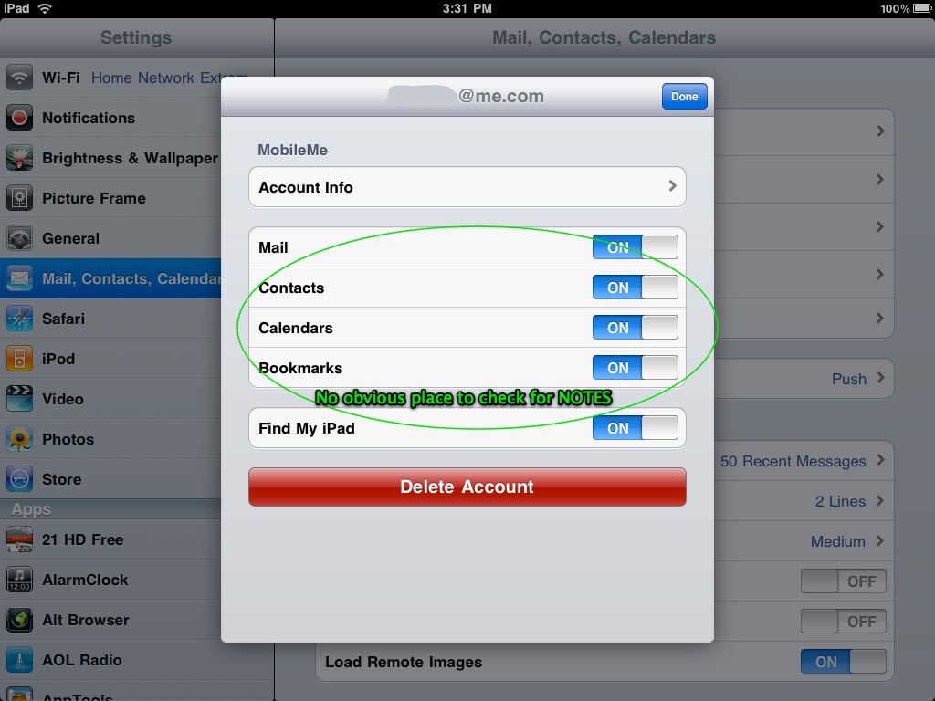btconnect ipad email settings