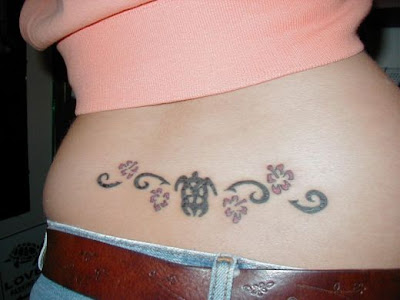 Hawaiian Flower and Turtle Tattoo Design - Feminine Tattoo