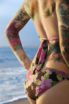 Tattooed Girl - Back Tattoo and Arm Sleeves Tattoo