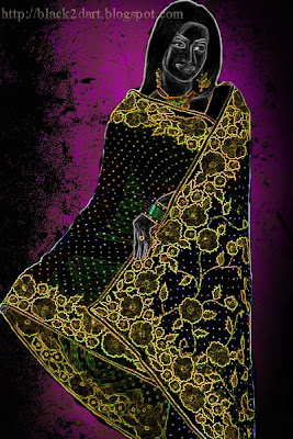 Indian model wearing a printed designer saree