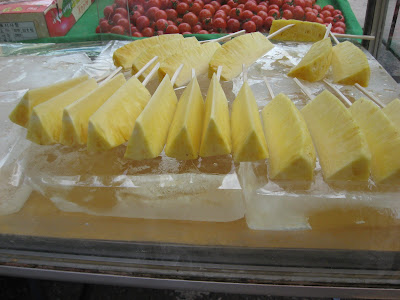 pineapple flesh on big slabs of ice