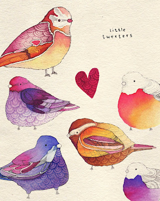 illustrations of birds. Invasion of the little irds