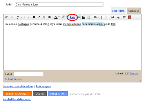 Cara Membuat Link Text di Blogger Cara Membuat Link Text di Blogger