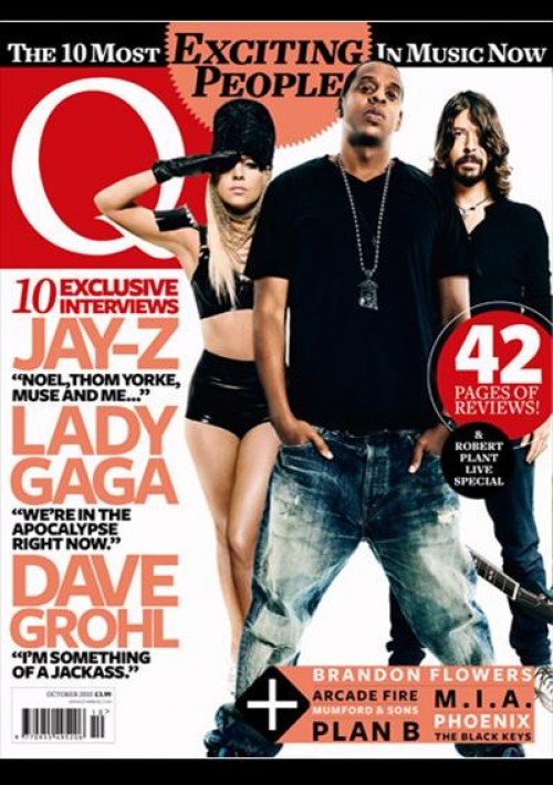 Jay-Z graces the front cover of Q Magazine with Lady Gaga and Dave Grohl 's 